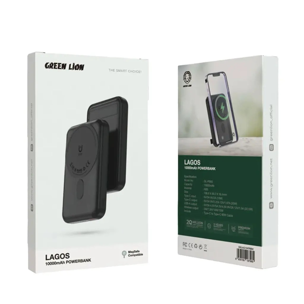 Green Lion Lagos 10000mAh Power Bank - Black