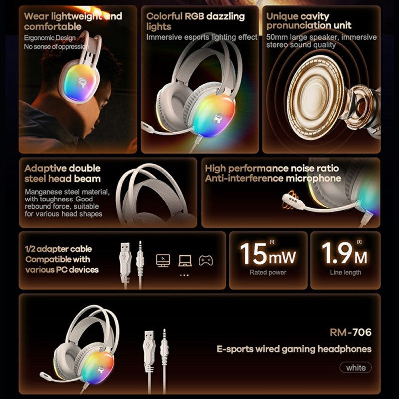REMAX RM-706 Gaming Headset Microphone and RGB Light